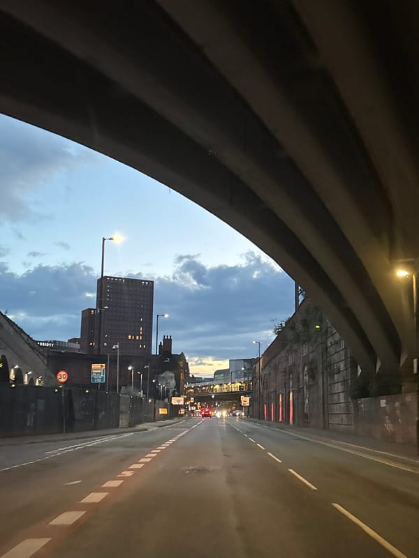 Evening street scenes documented across Manchester neighborhoods