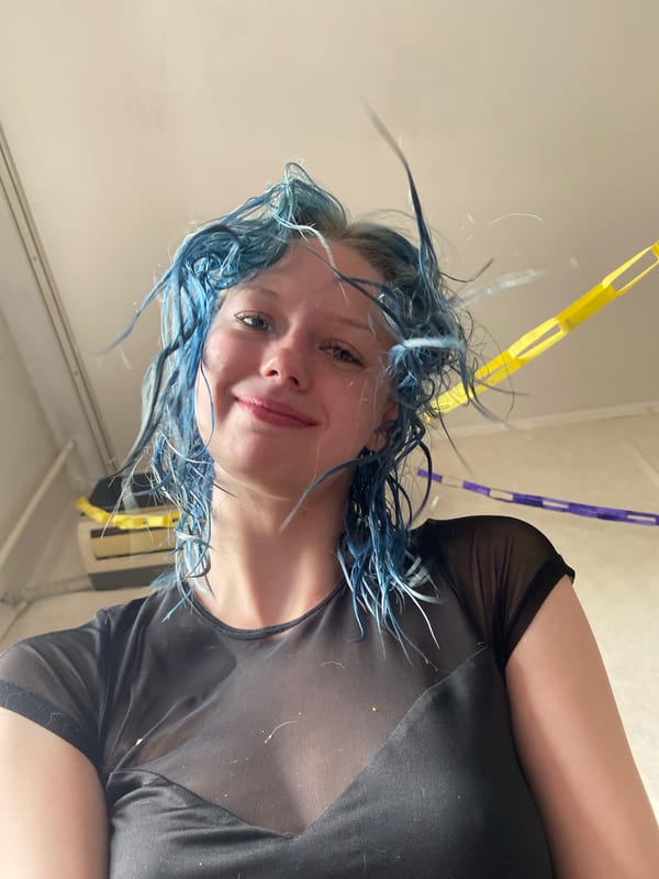 Lazy morning at home in Bishkek, blue hair throughout