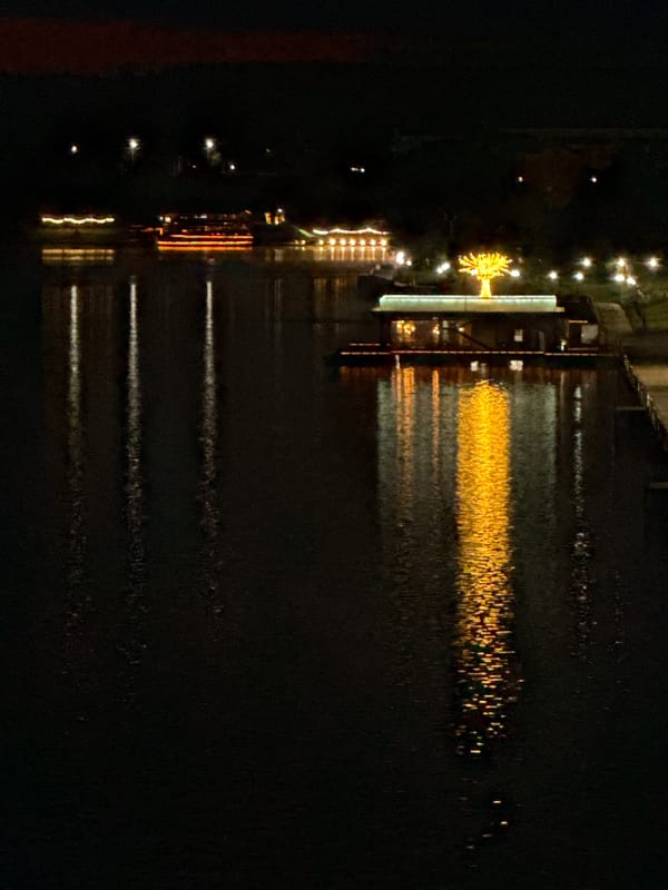 Votkinsk Reservoir lit up along the waterfront at night