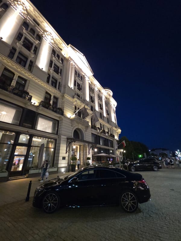 Warsaw's illuminated government district captured during evening hours