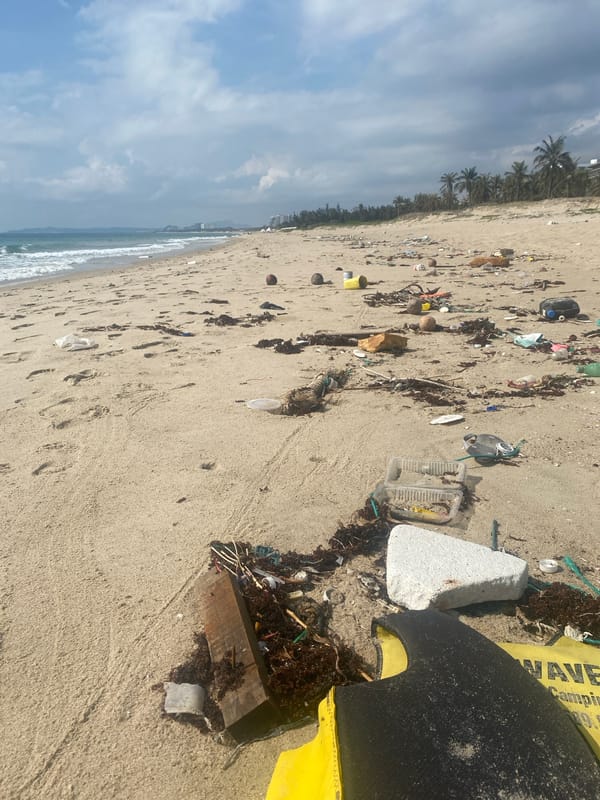 Beach in Cam Lam Vietnam shows heavy plastic pollution