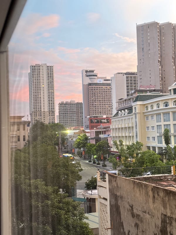Nha Trang skyline at sunset, viewed from above