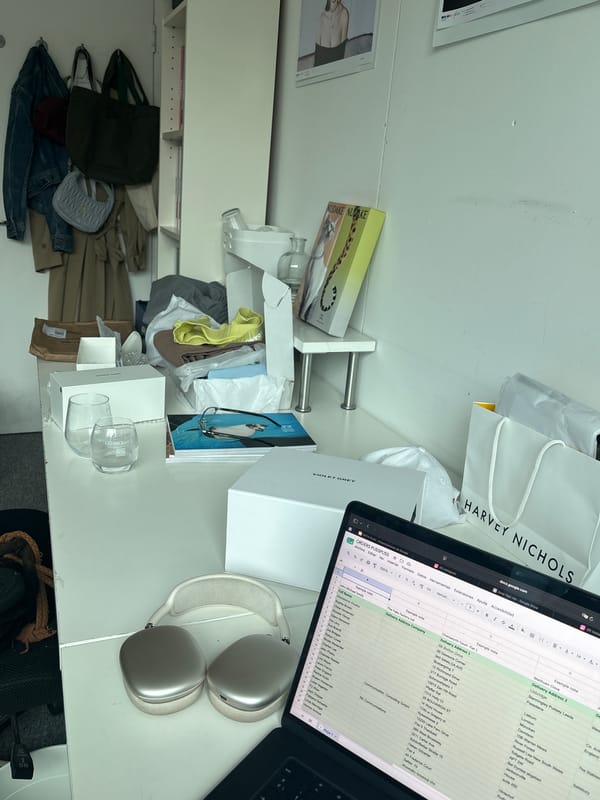London workspace moments captured showing desk, luxury shopping, digital graphic