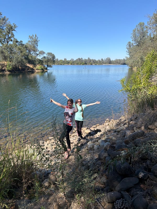 Hanging out on the rocky shore of a Folsom lake
