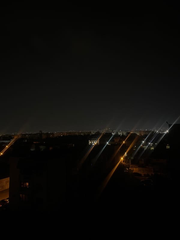 Nighttime cityscape views captured from elevated position in Sofia