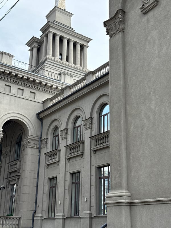 Neoclassical building with tower observed in Krasnoyarsk