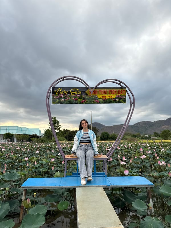 Tourist visits lotus garden attraction in Ham Thuan Bac