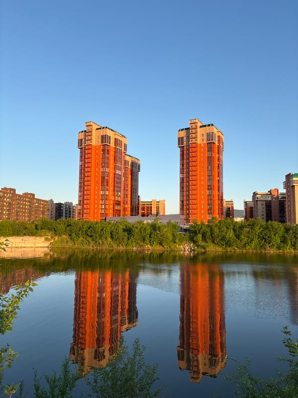 Sunset waterfront scene with dog documented in Krasnoyarsk