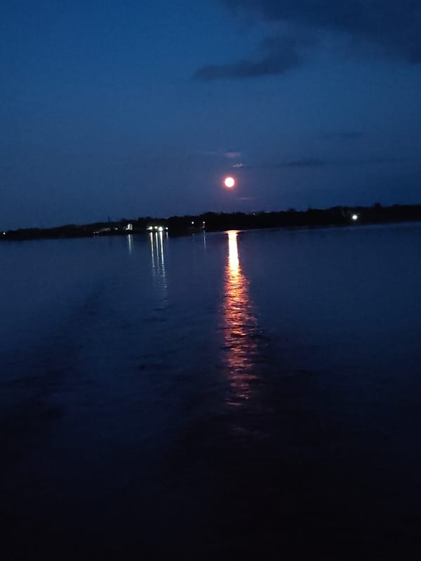 Moonlit river evening with stormy skies near Bol'shie Mkhi