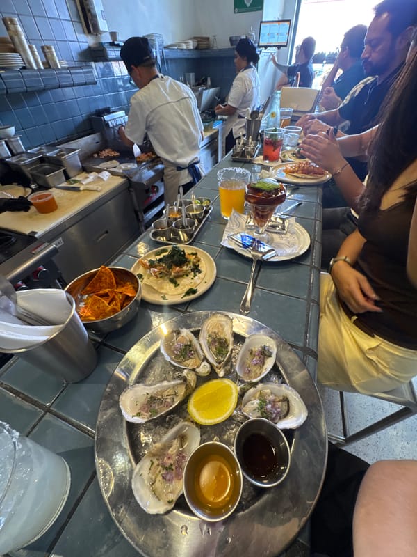 Seafood dishes at a Puebla restaurant, oysters to tuna tartare