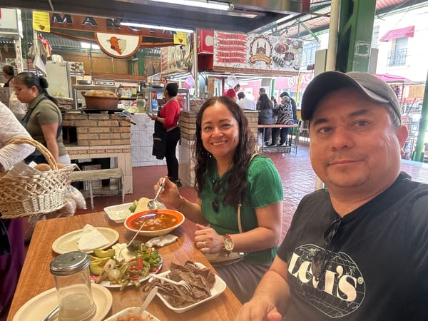 Couple shares meal together in Atlixco, Mexico
