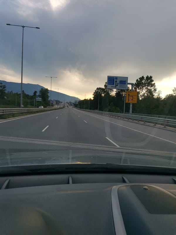 Driver captures highway journey near Sofia during evening hours