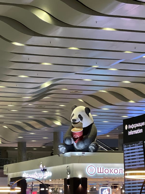 Panda statue display spotted in Saint Petersburg shopping mall