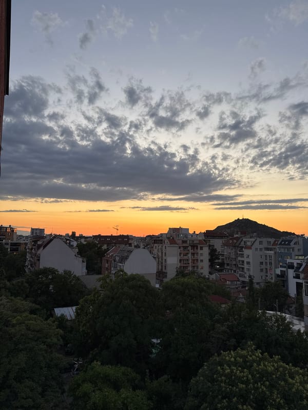 Sunset over Plovdiv watched from a high vantage point