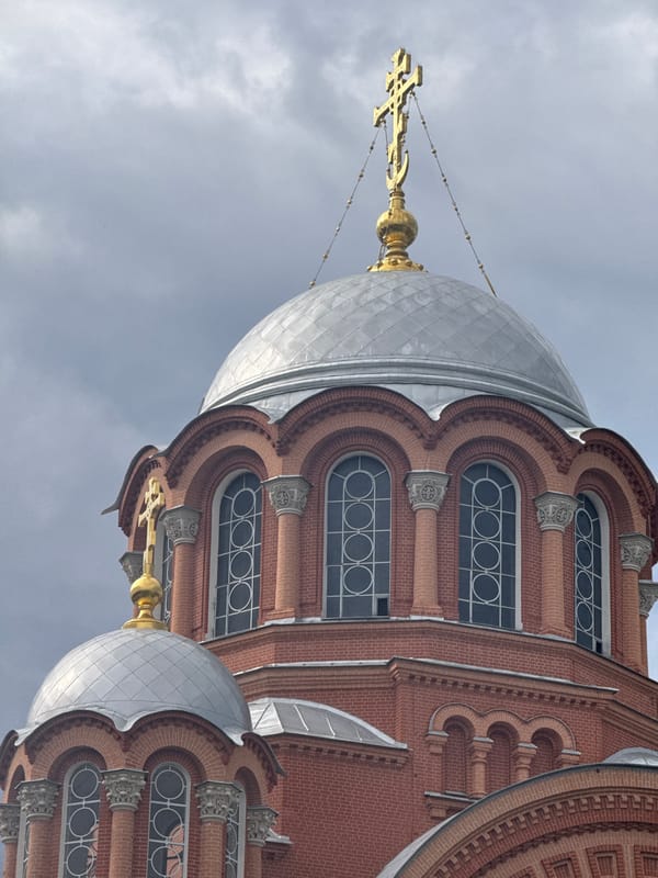Orthodox church with silver domes documented by witness
