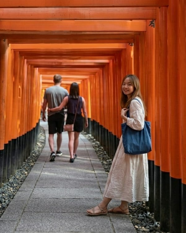 Morning visitors explore iconic Fushimi Inari shrine in Kyoto
