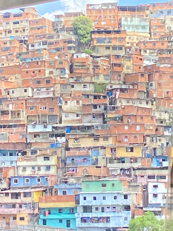 Aerial view captures dense hillside barrio in Caracas
