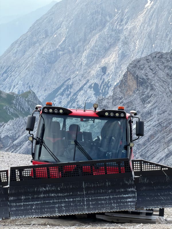 Heavy machinery at work on Zugspitze's rocky alpine terrain