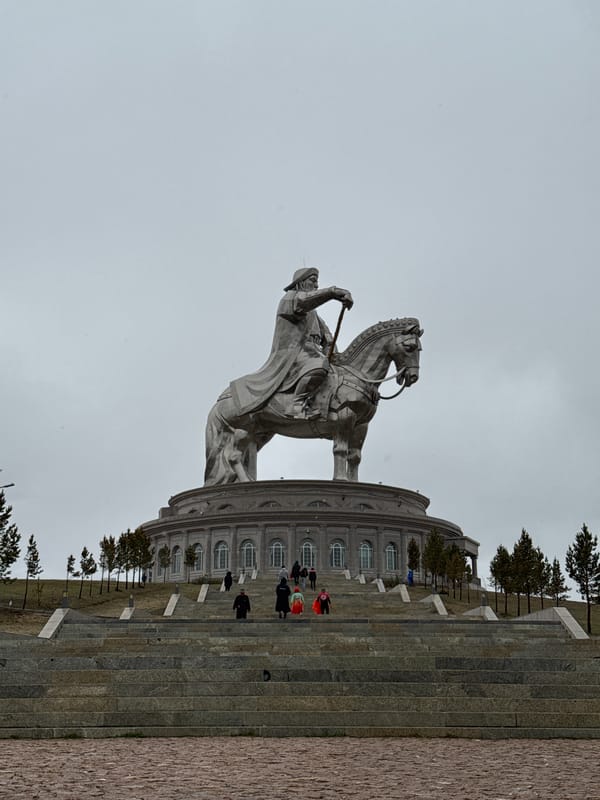 Tourist documents Genghis Khan monument complex tour in Ulaanbaatar