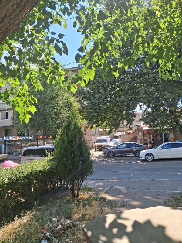 Quiet streets and a running fountain in Yeghegnadzor, Armenia