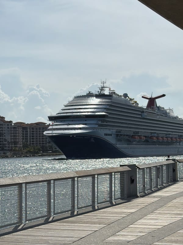 Carnival Magic sails past Miami Beach on a sunny afternoon