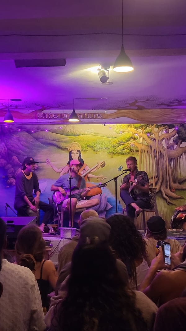 Live music performance with four musicians at indoor venue