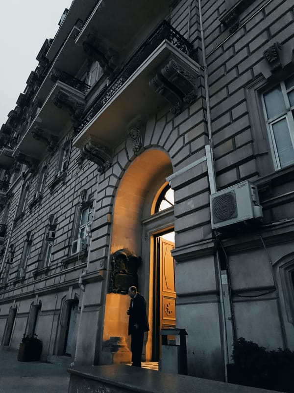 Baku street scenes and architecture documented during evening hours
