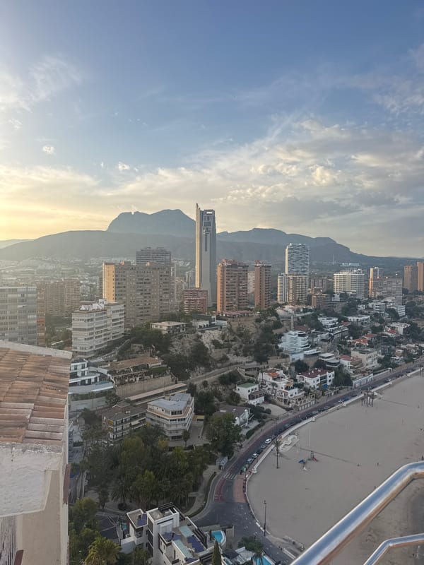 Benidorm at sunset, skyline to shoreline