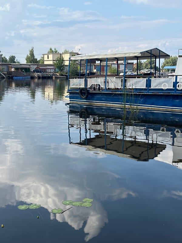 Fishing from the Kama River pier in Chaikovsky, Russia
