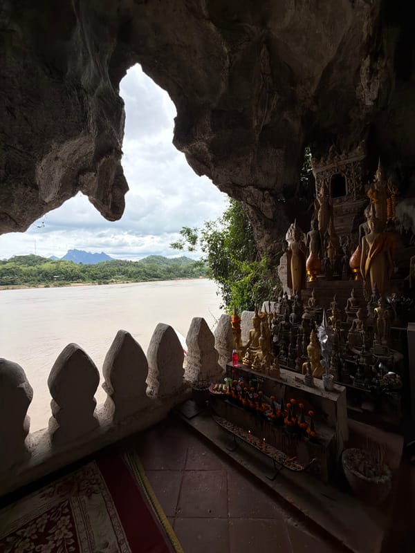 Cave shrine and river cliffs along the Mekong in Muangkeo