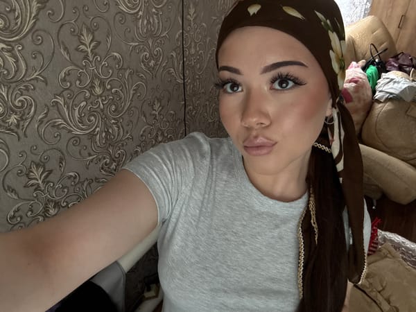 Woman takes selfies in Russian villages during morning hours