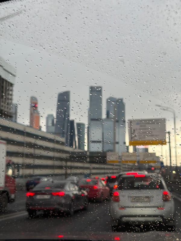 Rainy day view captured through car windshield in Khimki