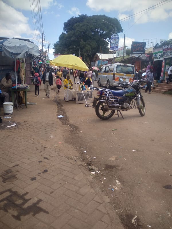 Morning street commerce and activity documented in Nyeri Kenya