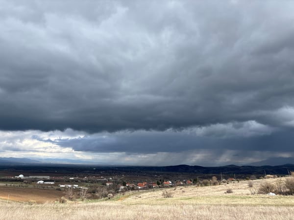 Storm clouds gather over Hrabarsko, Bulgaria countryside