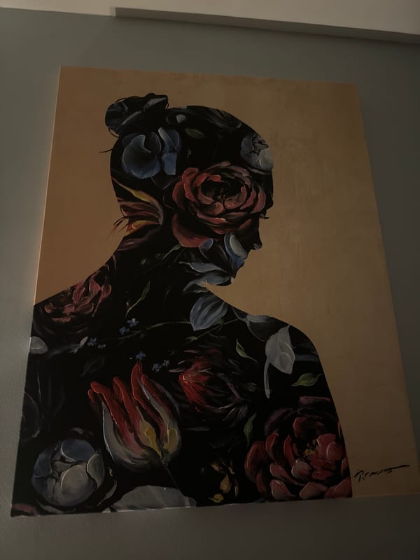 Floral silhouette painting observed on Sofia wall