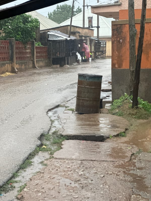 Rainy day life captured in developing urban neighborhood