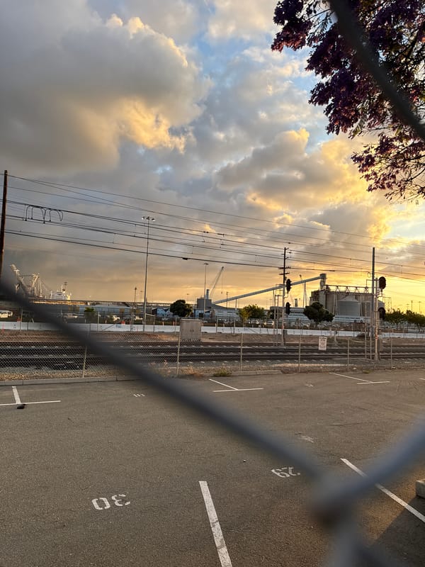 Industrial parking lot photographed at sunset in San Diego