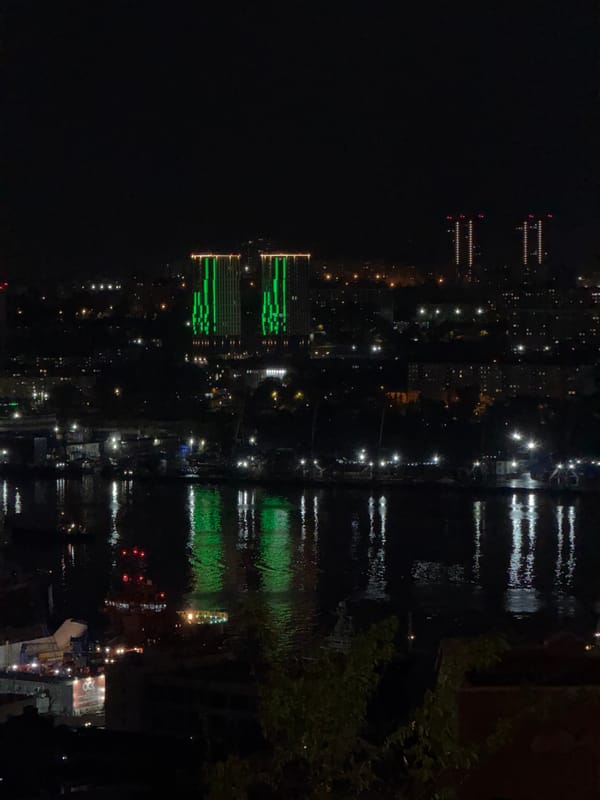 Nighttime cityscape photographs captured in Vladivostok, Russia