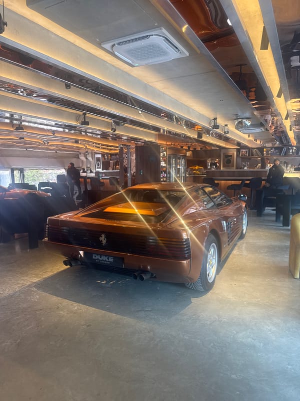 Ferrari Testarossa displayed inside Brentford cafe draws attention