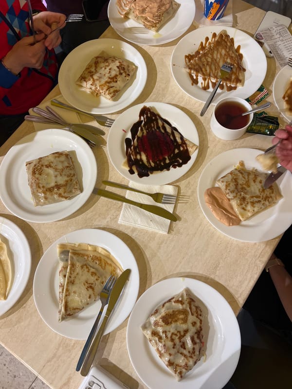Crepe feast documented at Berezniki restaurant