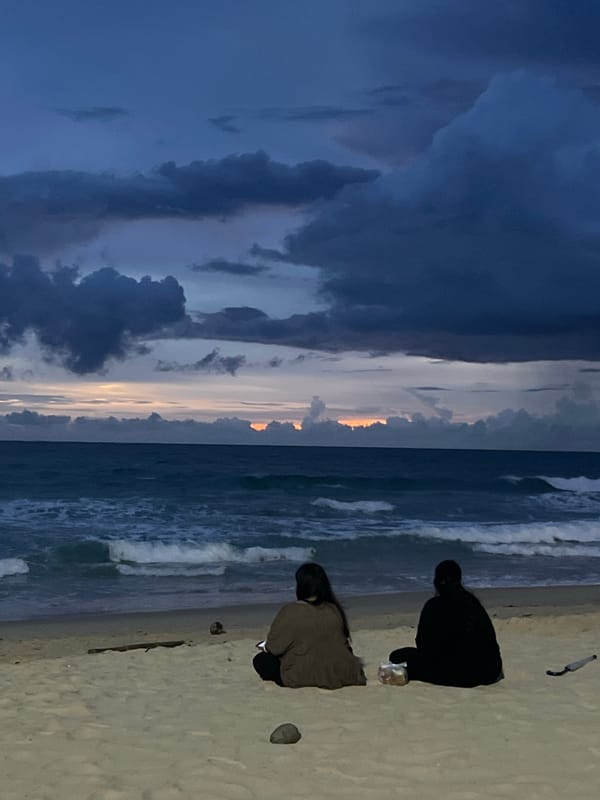 Stormy dusk on a Choeng Thale beach, fishing and lingering