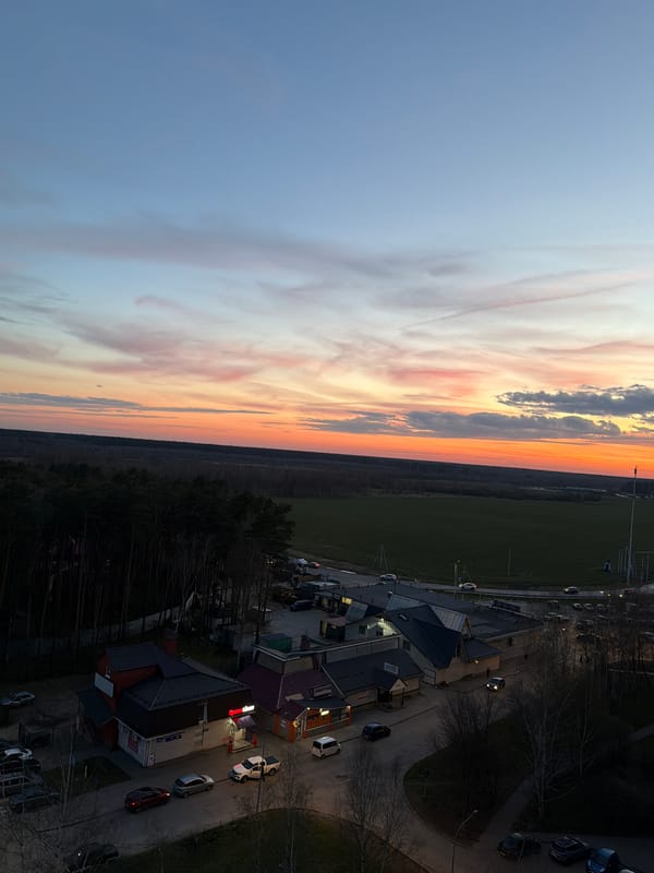 Vibrant sunset captured from aerial view near Chernogolovka, Russia