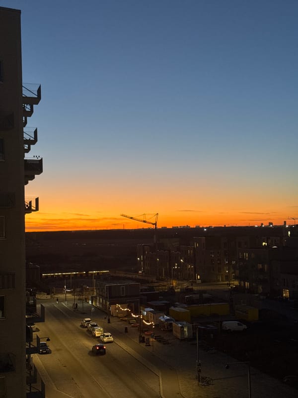 Copenhagen cityscape captured during evening twilight transition