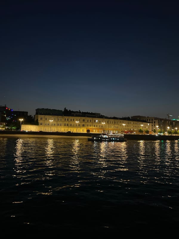 Nighttime Moscow waterfront cityscape documented by witness