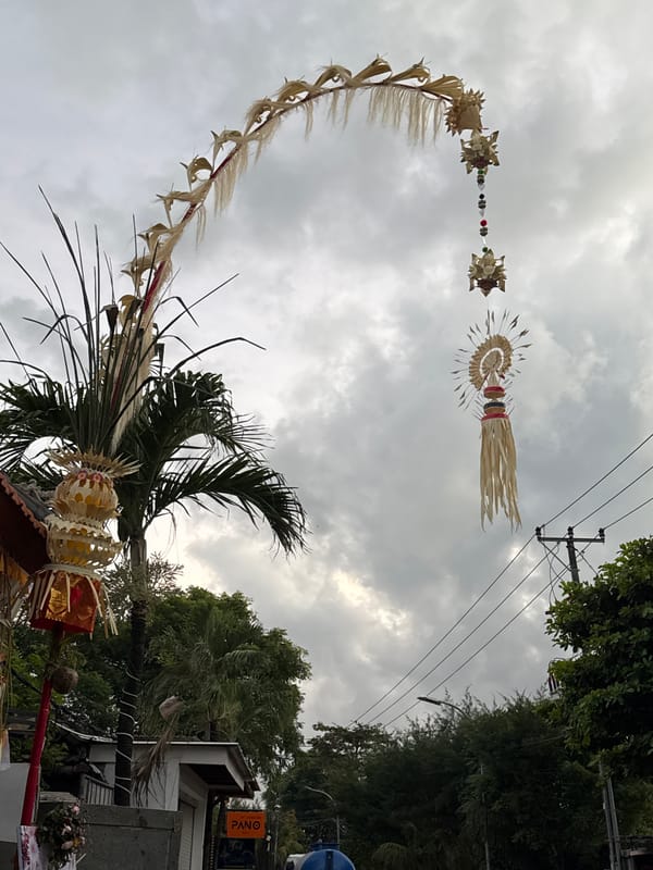 Traditional Balinese decorations observed in Kuta evening skies
