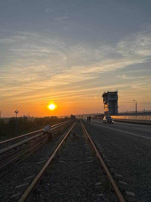 Sunset photo session documented around railway area in Chaikovsky