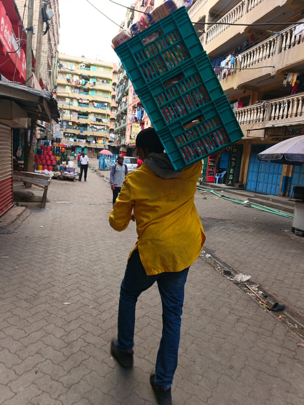 Early morning street activity in Nairobi neighborhood