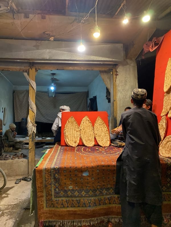 Fresh bread displayed at Kandahar bakery shop