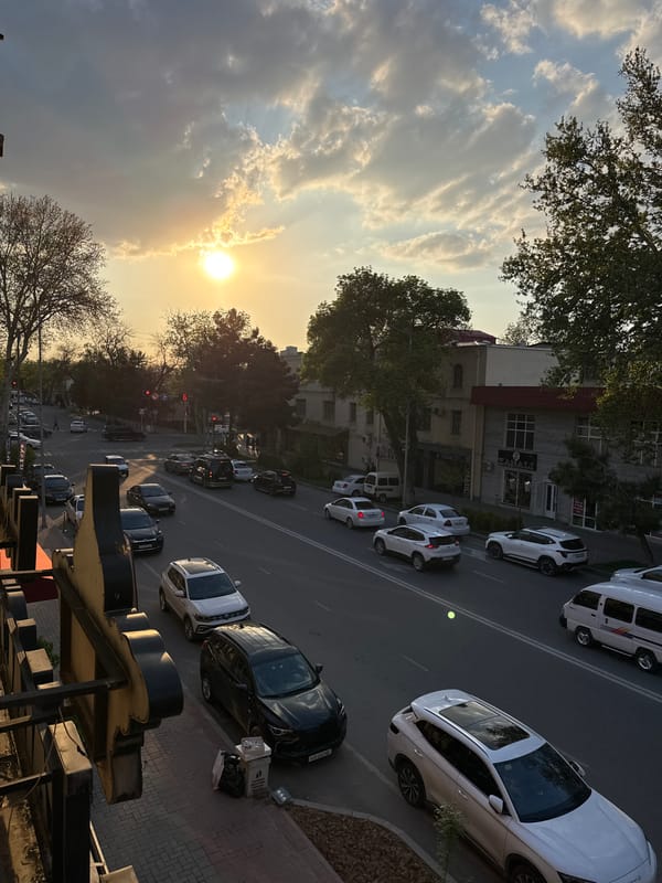 Sunset street scene documented in Samarkand City, Uzbekistan