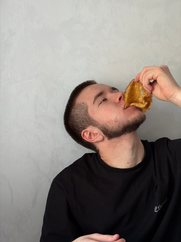 Man enjoys pancake breakfast in Sarapul, Russia